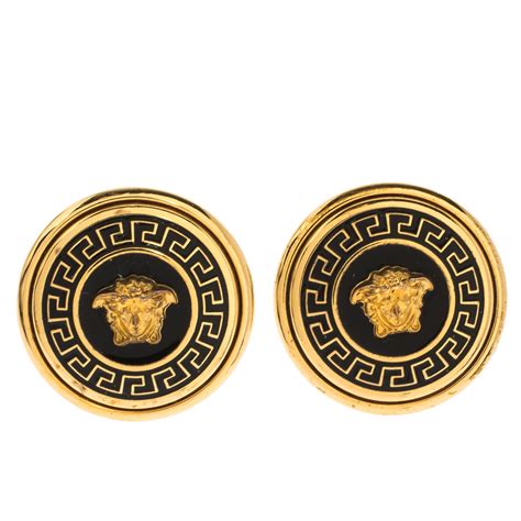 versace medusa black earrings|versace enamel earrings.